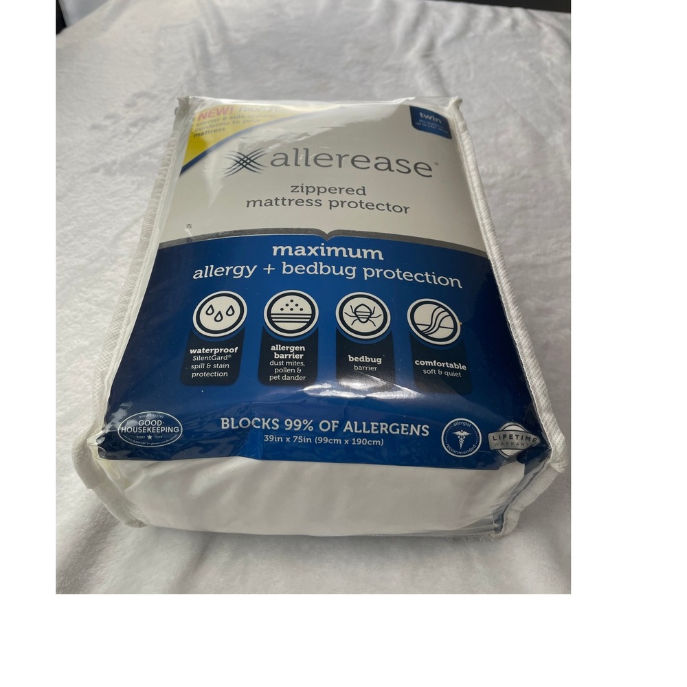 Allerease Twin Zippered Mattress Protector Max Allergy Bedbug Waterproof White - Picture 2 of 4